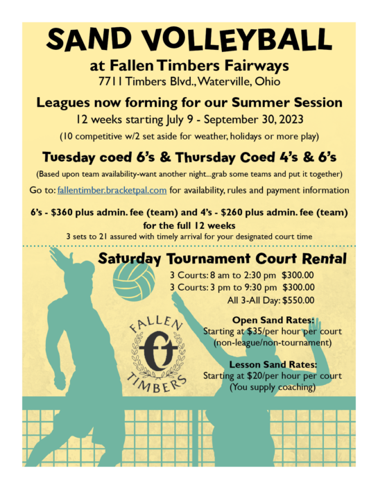 Sand Volleyball Leagues - Fallen Timbers Fairways - Open to the public!