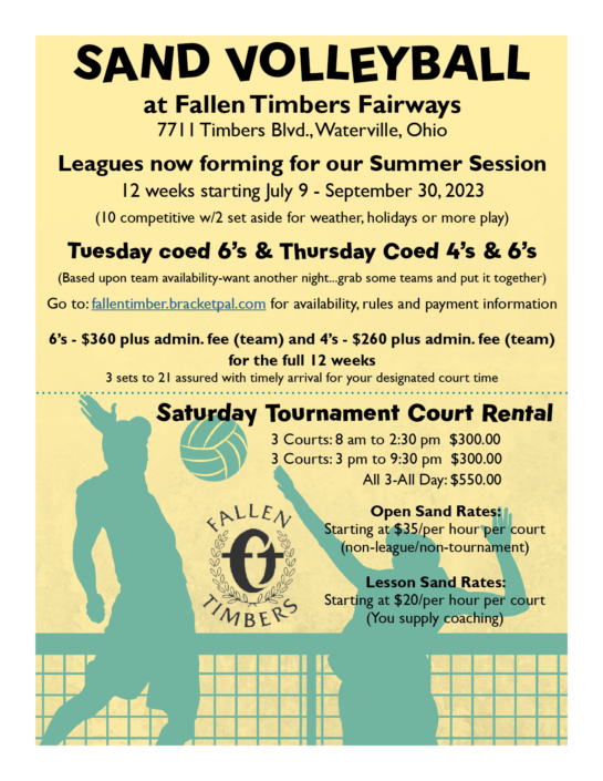 Sand Volleyball Leagues Fallen Timbers Fairways Open to the public!
